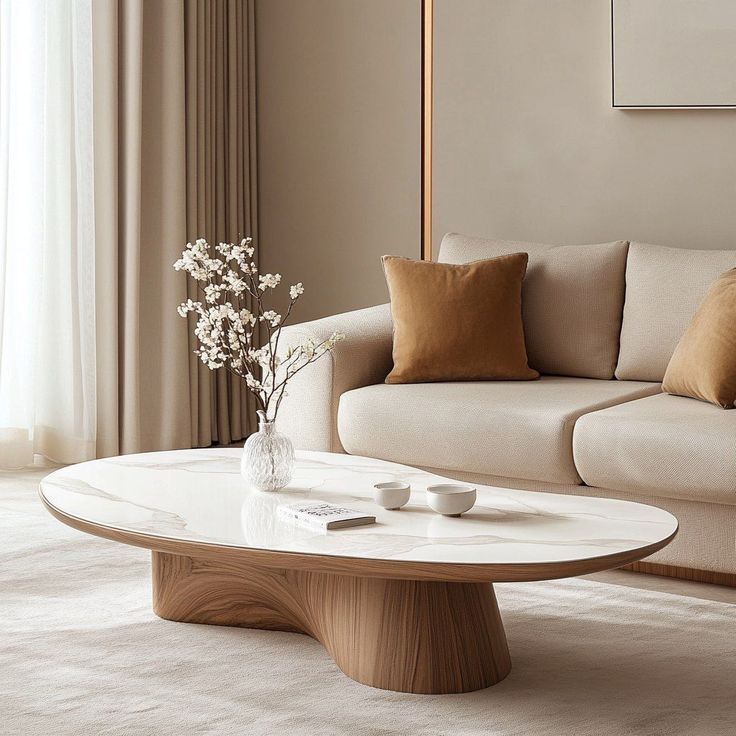 Marble & Walnut Oval Table